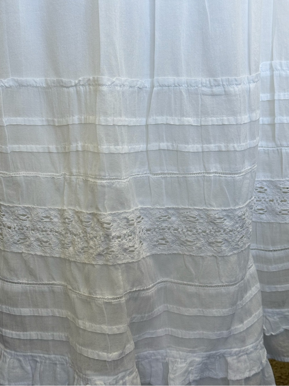 American Eagle White Cotton Midi Dress S Smocked Tiered Boho Prairie Cottagecore - Picture 8 of 13